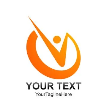 Initial letter V logo template colored orange circle human design for busines Stock Illustration