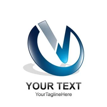 Initial letter V logo template colored blue silver circle design for business Stock Illustration