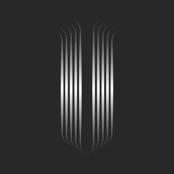 Initial letter V monogram logo line art Gothic style with curls, many metalli Stock Illustration