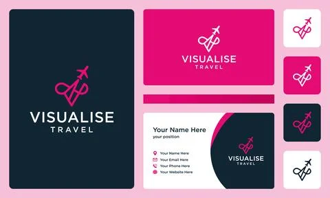 Initial letter V with outline and airplane logo. business card design Illustrazione stock