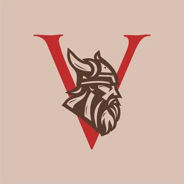 Initial Letter V Viking Icon with Norse Rune Style Emblem Design Stock Illustration