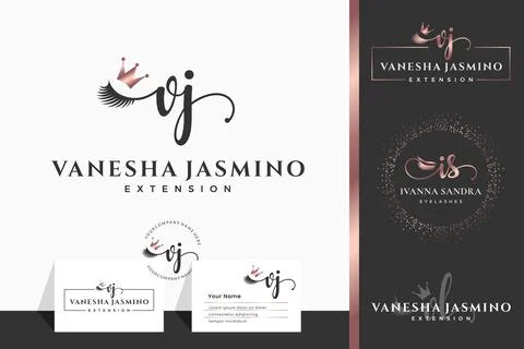 Initial letter V VJ lash, Eyebrow, Lashes, eyelash extension logo design coll Stock Illustration