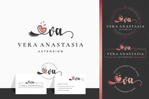Initial letter VA V lash, Eyebrow, Lashes, eyelash extension logo design coll Stock Illustration