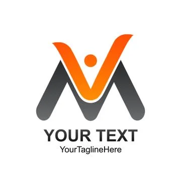Initial letter VM logo template colored orange grey human design for business Stock Illustration