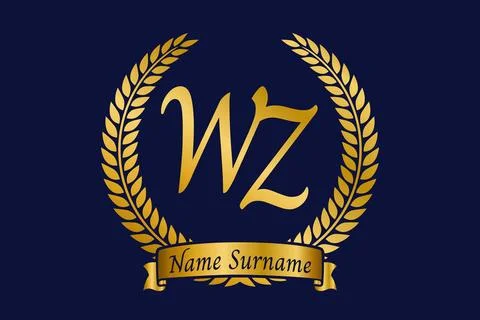Initial letter W and Z, WZ monogram logo design with laurel wreath. Luxury .. Stock Illustration