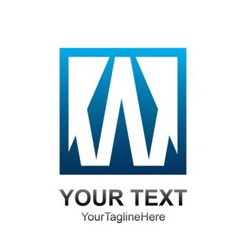 Initial letter W logo template colored blue square design for business and co Stock Illustration