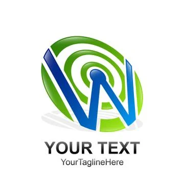 Initial letter W logo template colored blue green circle design for business  Stock Illustration