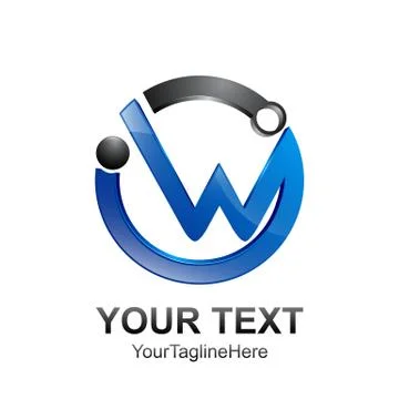 Initial letter W logo template colored black blue 3d circle design for busine Stock Illustration