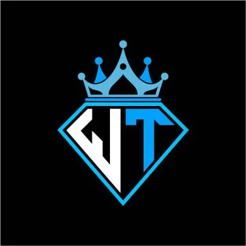 Initial letter W T diamond shape with crown decoration Stock Illustration