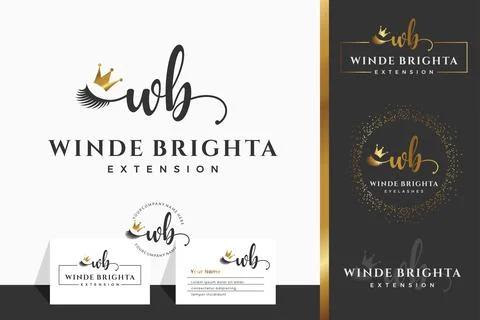 Initial letter WB W lash, Eyebrow, Lashes, eyelash extension logo design coll Stock Illustration