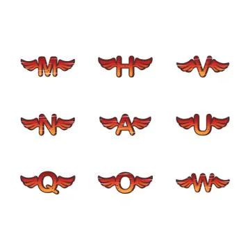 Initial letter with wing vector art set Stock Illustration