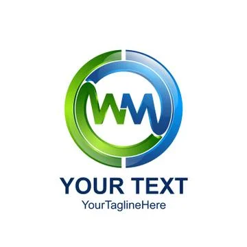 Initial letter WM logo template colored blue green circle Illustrazione stock