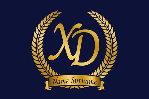 Initial letter X and D, XD monogram logo design with laurel wreath. Luxury .. Stock Illustration
