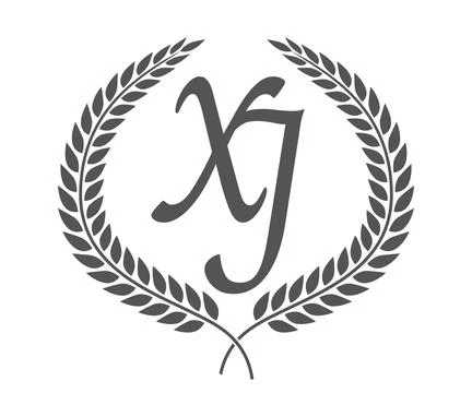 Initial letter X and J, XJ monogram logo design with laurel wreath. Luxury .. Stock Illustration