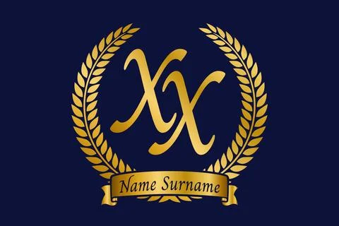 Initial letter X and X, XX monogram logo design with laurel wreath. Luxury .. Stock Illustration