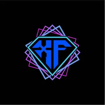 Initial letter X F with diamond design and square ornament as decoration Stock Illustration