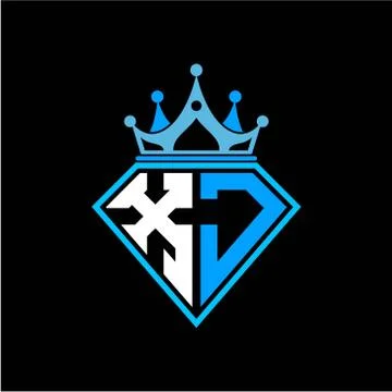 Initial letter X J diamond shape with crown decoration Stock Illustration