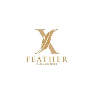 Initial letter X logo with Feather Luxury gold, Initial Feather Logo template Stock Illustration