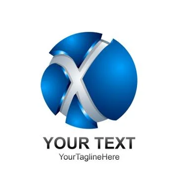 Initial letter X logo template colored silver blue 3d circle sphere design fo Stock Illustration