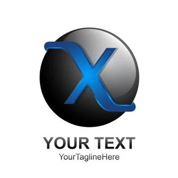 Initial letter X logo template colored black blue 3d circle sphere design for Stock Illustration