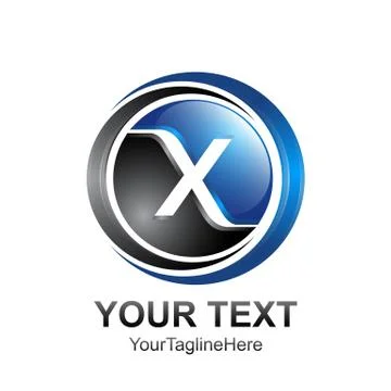 Initial letter X logo template colored black blue 3d circle sphere design for Illustrazione stock