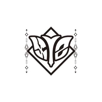 Initial letter X Z bow and arrow, white and black, with square decoration. Stock Illustration