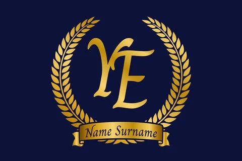 Initial letter Y and E, YE monogram logo design with laurel wreath. Luxury .. Stock Illustration