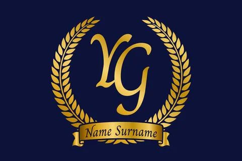Initial letter Y and G, YG monogram logo design with laurel wreath. Luxury .. Stock Illustration