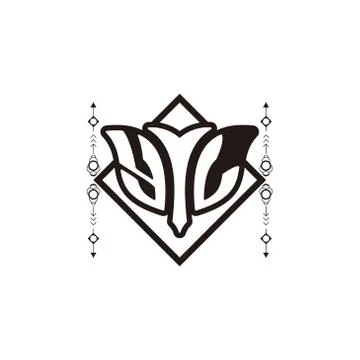 Initial letter Y L bow and arrow, white and black, with square decoration. Stock Illustration