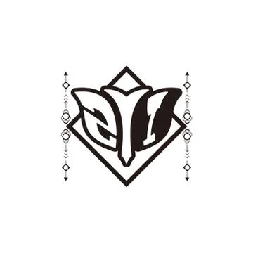 Initial letter Z I bow and arrow, white and black, with square decoration. Stock Illustration
