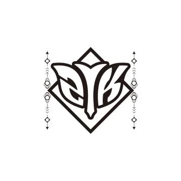 Initial letter Z K bow and arrow, white and black, with square decoration. Stock Illustration