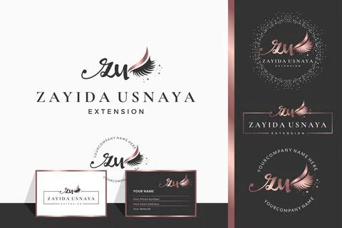 Initial letter ZU Z lash, Eyebrow, Lashes, eyelash extension logo design coll Stock Illustration