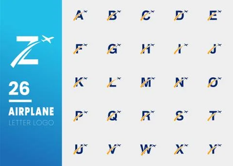 Initial Letters Travel Logo Design with Airplane and Swoosh Icon isolated on  Illustrazione stock