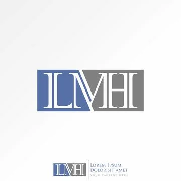 Initial LMH serif font with cutting on square block library vintage corporate Stock Illustration