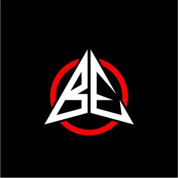 Initial logo arrow B E White color with red ring isolated on black background Stock Illustration