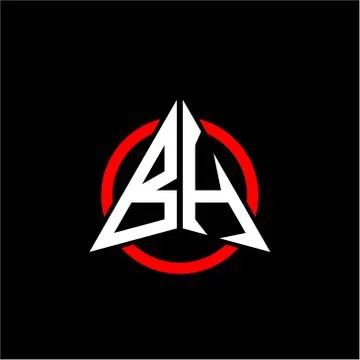 Initial logo arrow B H White color with red ring isolated on black background Stock Illustration