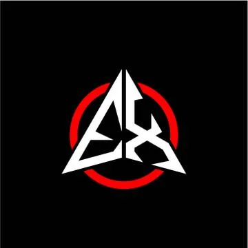 Initial logo arrow E X White color with red ring isolated on black background Stock Illustration
