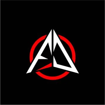 Initial logo arrow F J White color with red ring isolated on black background Illustrazione stock