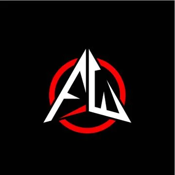 Initial logo arrow F W White color with red ring isolated on black background Stock Illustration