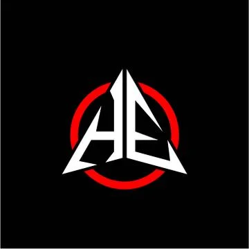 Initial logo arrow H E White color with red ring isolated on black background Stock Illustration