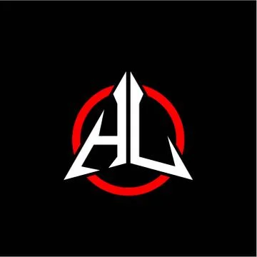 Initial logo arrow H L White color with red ring isolated on black background Stock Illustration