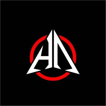 Initial logo arrow H N White color with red ring isolated on black background Stock Illustration