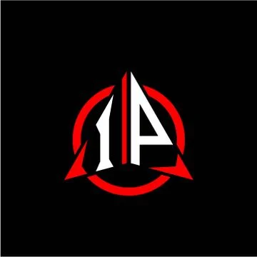 Initial logo arrow I P White color with red ring isolated on black background Stock Illustration