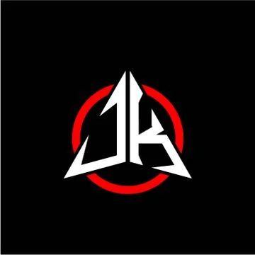 Initial logo arrow J K White color with red ring isolated on black background Stock Illustration