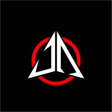 Initial logo arrow J N White color with red ring isolated on black background Stock Illustration
