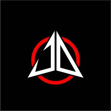 Initial logo arrow J O White color with red ring isolated on black background Stock Illustration