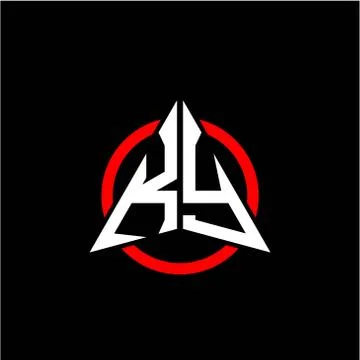 Initial logo arrow K Y White color with red ring isolated on black background Stock Illustration