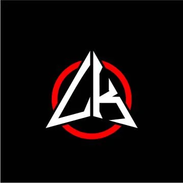 Initial logo arrow L K White color with red ring isolated on black background Stock Illustration