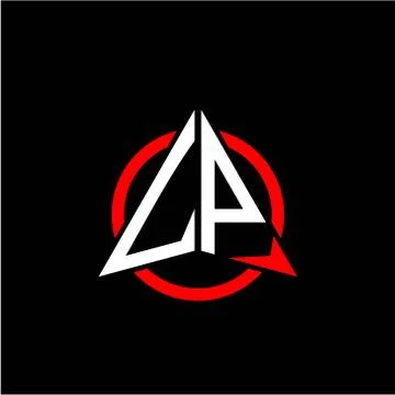 Initial logo arrow L P White color with red ring isolated on black background Stock Illustration