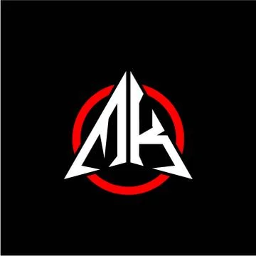 Initial logo arrow M K White color with red ring isolated on black background Illustrazione stock